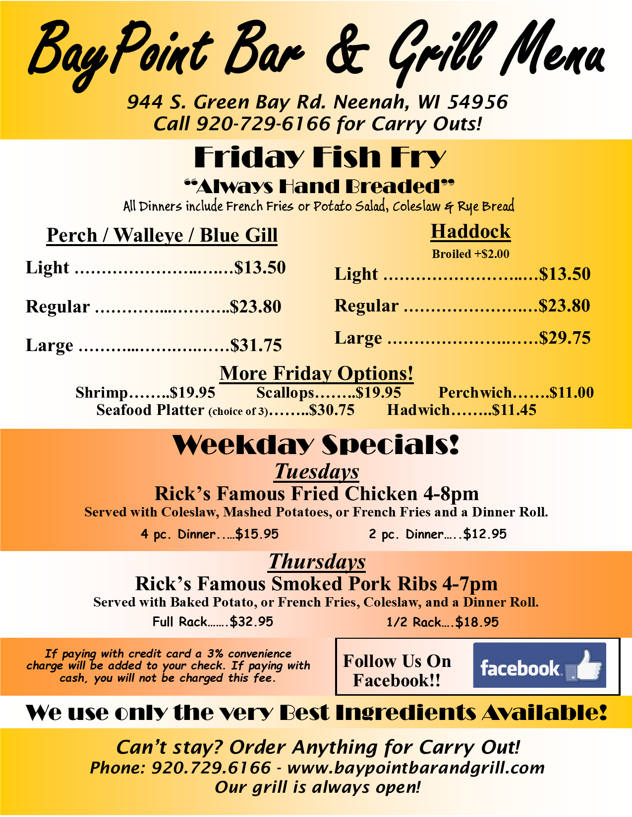 Bay Point Bar and Grill Menu – Famous Friday Fish Fry and Weekday Specials in Neenah WI